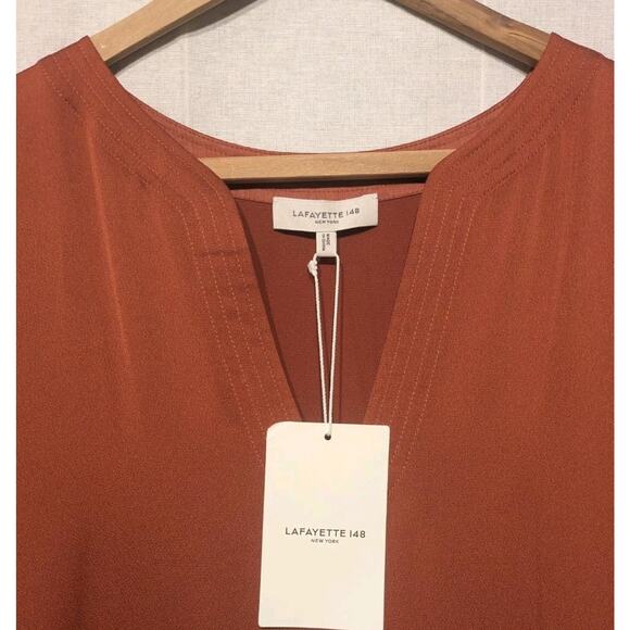 Lafayette 148 Selma Tiered Dress Chili Red A-line Midi Dress NWT Size Large - Picture 3 of 5